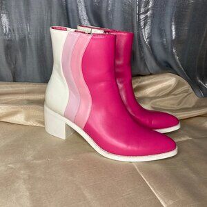 "wavy boot" pink heel pointy toe ankle boot